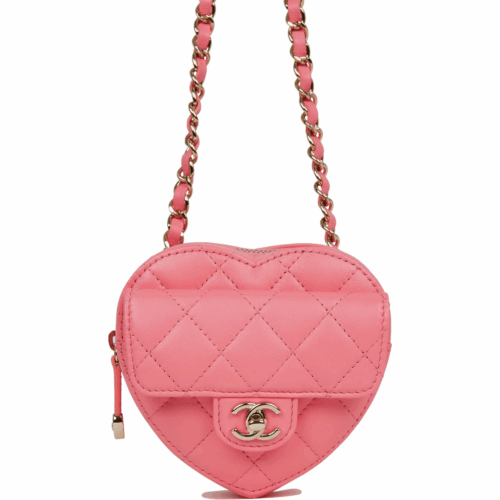 Love Heart Belt Bag Pink Lambskin Light Gold Hardware